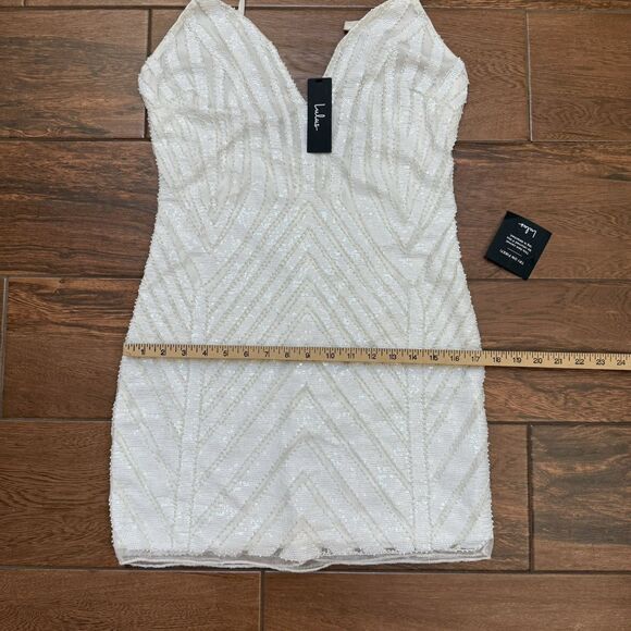 Homecoming Dress Lulus 10541 White Beaded Sleeveless Mini Bodycon Sz L NWT - Picture 4 of 10